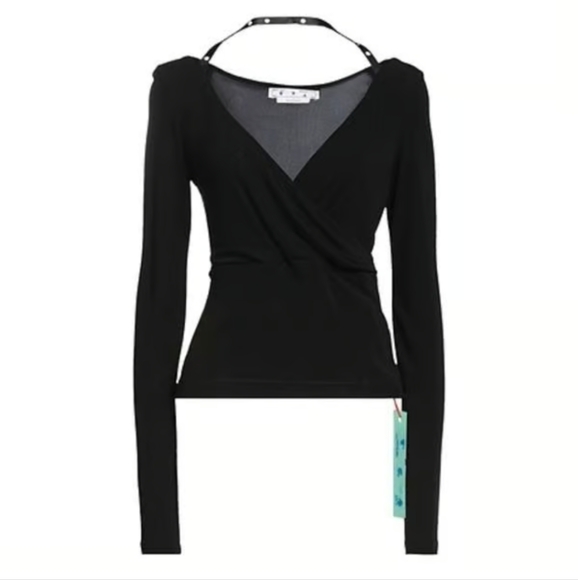 B6. NWT OFF-WHITE FLUID JERSEY TWISTED LONG SLEEVE TOP SIZE IT 36 / US 4 - Picture 1 of 10